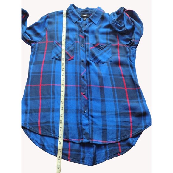 A New Approach Top Small Long Sleeve Plaid Button Up Pockets Tab Sleeve - Picture 6 of 13